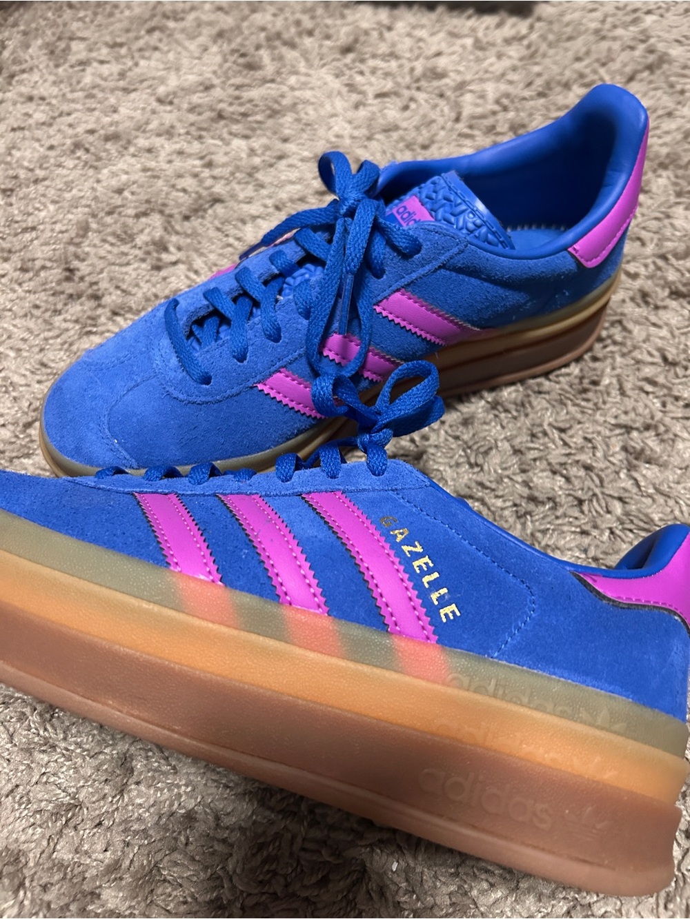 adidas Women’s Blue Suede Sneakers with Pink Stripes